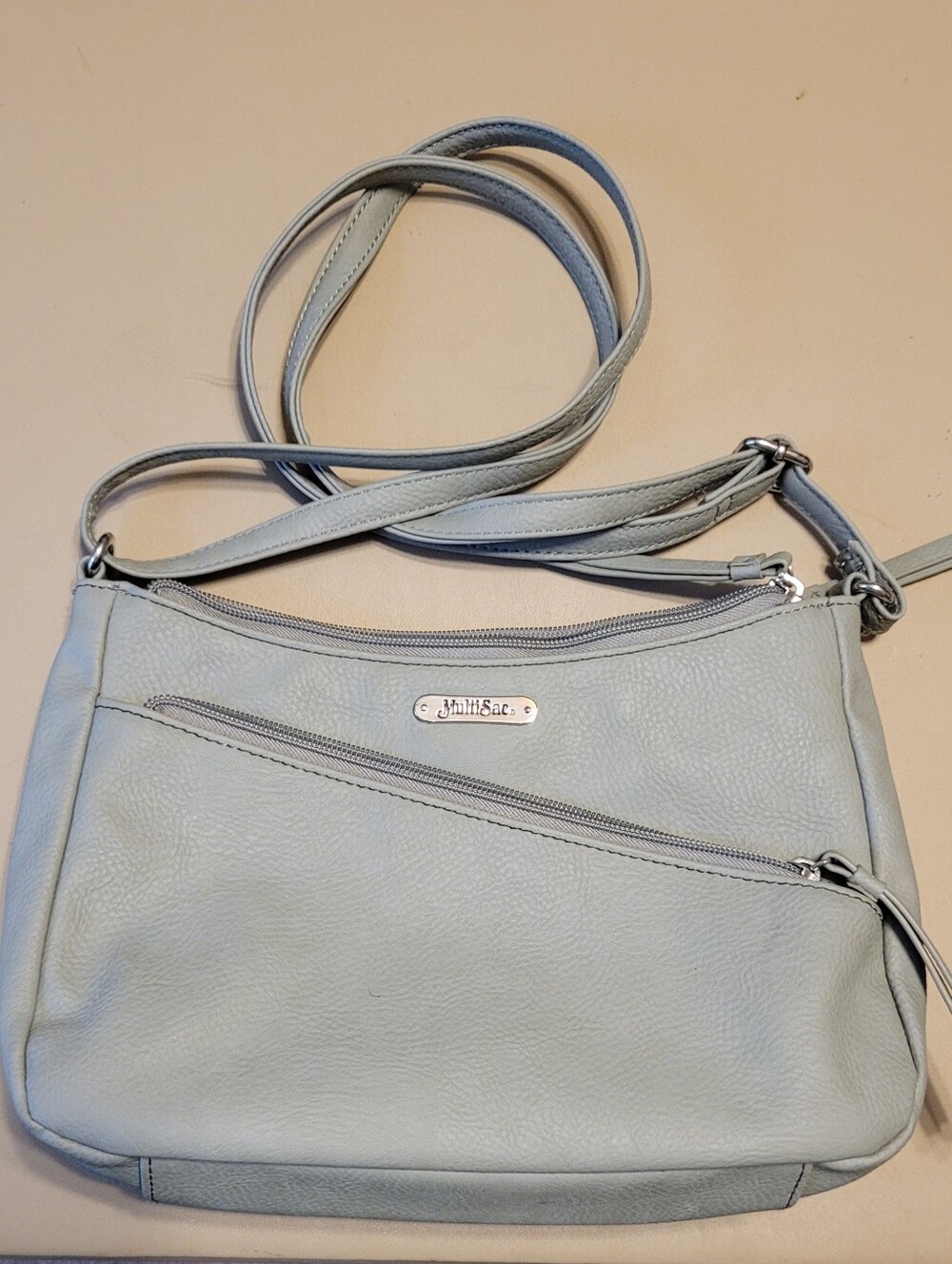 MultiSac Grey Faux Leather Crossbody Bag.  Excellent Condition!!